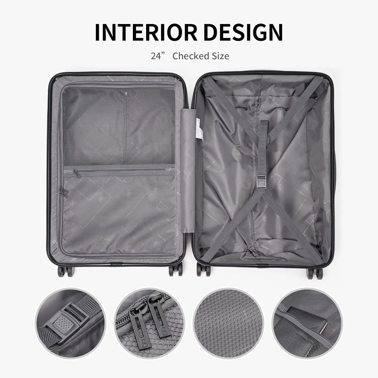 LEVEL8 Grace Luggage Sets Hardshell Suitcase with Wheels, Sturdy Large Suitcase Tsa Lock 20 Inch Expandable Carry on 24 Inch 28 Inch Checked Luggage, 3-Piece Set (20/24/28), Champagne