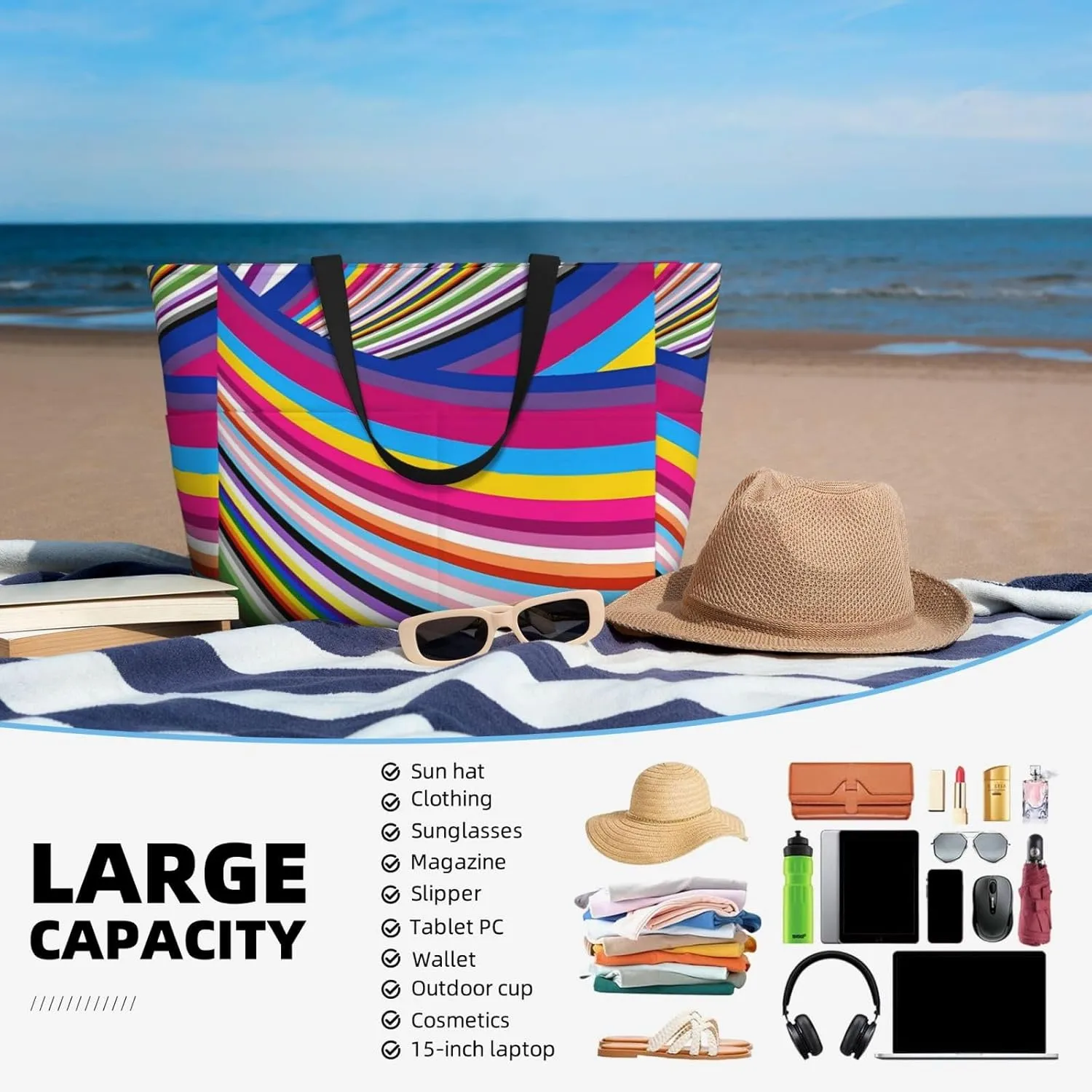 LGBT Pride Rainbow Gay Frog Large Capacity Travel Bag Lightweight Shopping Handbag Beach Tote Bags Casual Work Bag