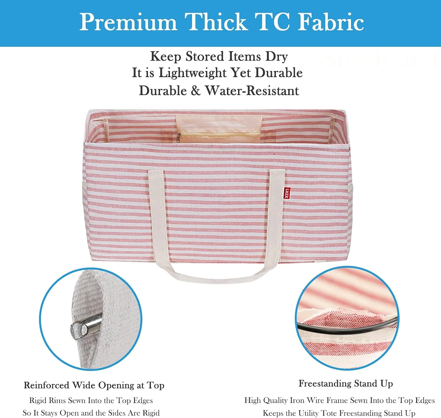 LHZK 2 Pack Extra Large Utility Tote Bag with Metal Wire Frame and the Sides Rinforced, Extra Large Tote Bag with Handle for Pool Beach Laundry Storage (Pink)