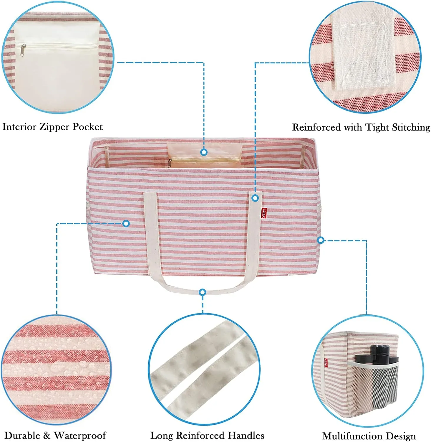 LHZK 2 Pack Extra Large Utility Tote Bag with Metal Wire Frame and the Sides Rinforced, Extra Large Tote Bag with Handle for Pool Beach Laundry Storage (Pink)