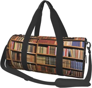 Library Bookshelf cartoon Printed Sports Gym Bag for Men Women Foldable Duffel Bag Carry On Weekender Bag for Travel Sports