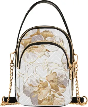 Light Golden White Cherry Blossom Crossbody Purse for Women Travel Handbag Small Shoulder Bag