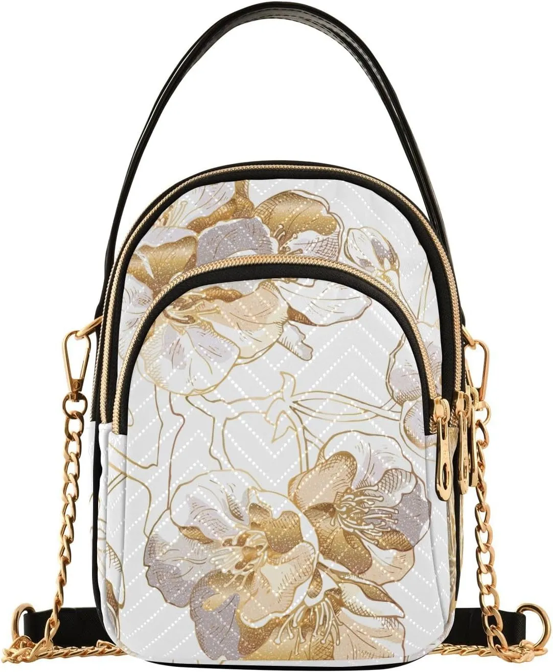 Light Golden White Cherry Blossom Crossbody Purse for Women Travel Handbag Small Shoulder Bag