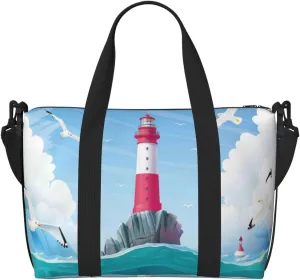Lighthouse Sea Port Travel Bag Weekender Bags for Women Men Carry on Overnight Bag Tote Bag Yoga Gym Bag With Adjustable Straps for Gym, Work, Personal Items