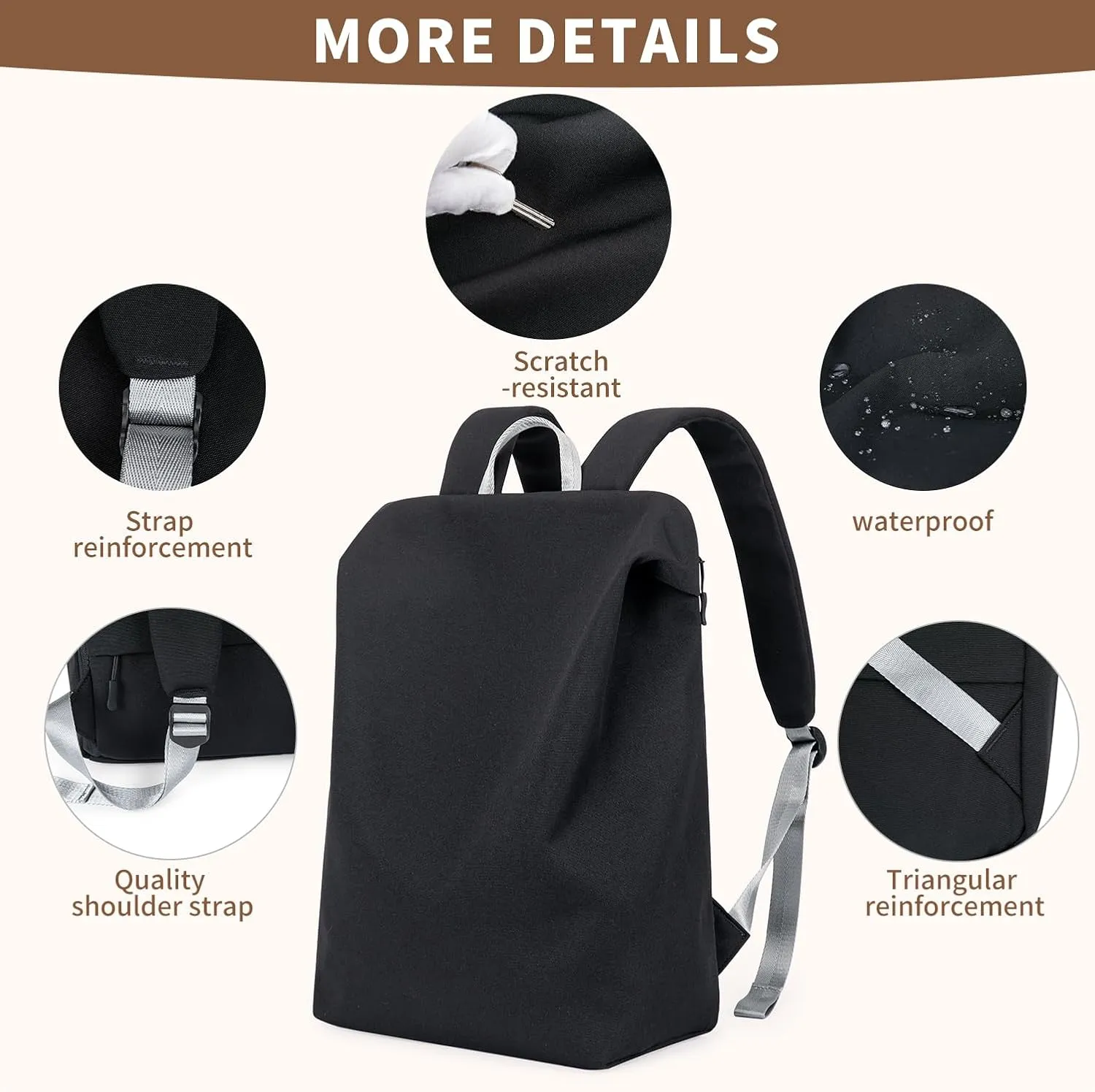 Lightweight Airy Waterproof Backpack - Durable Laptop Bookbag, Anti-Slip Compartments for Travel, Work, School (Black)