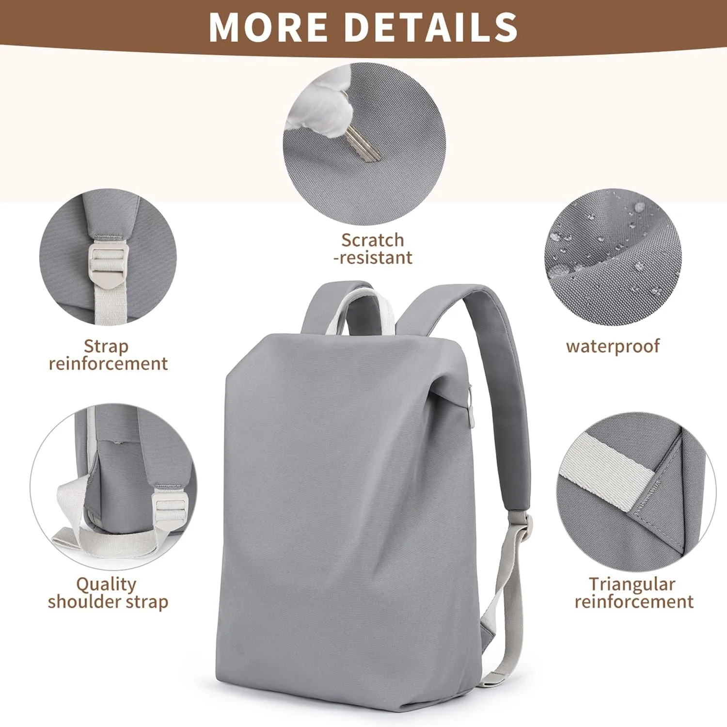 Lightweight Airy Waterproof Backpack - Durable Laptop Bookbag, Anti-Slip Compartments for Travel, Work, School (Gray)