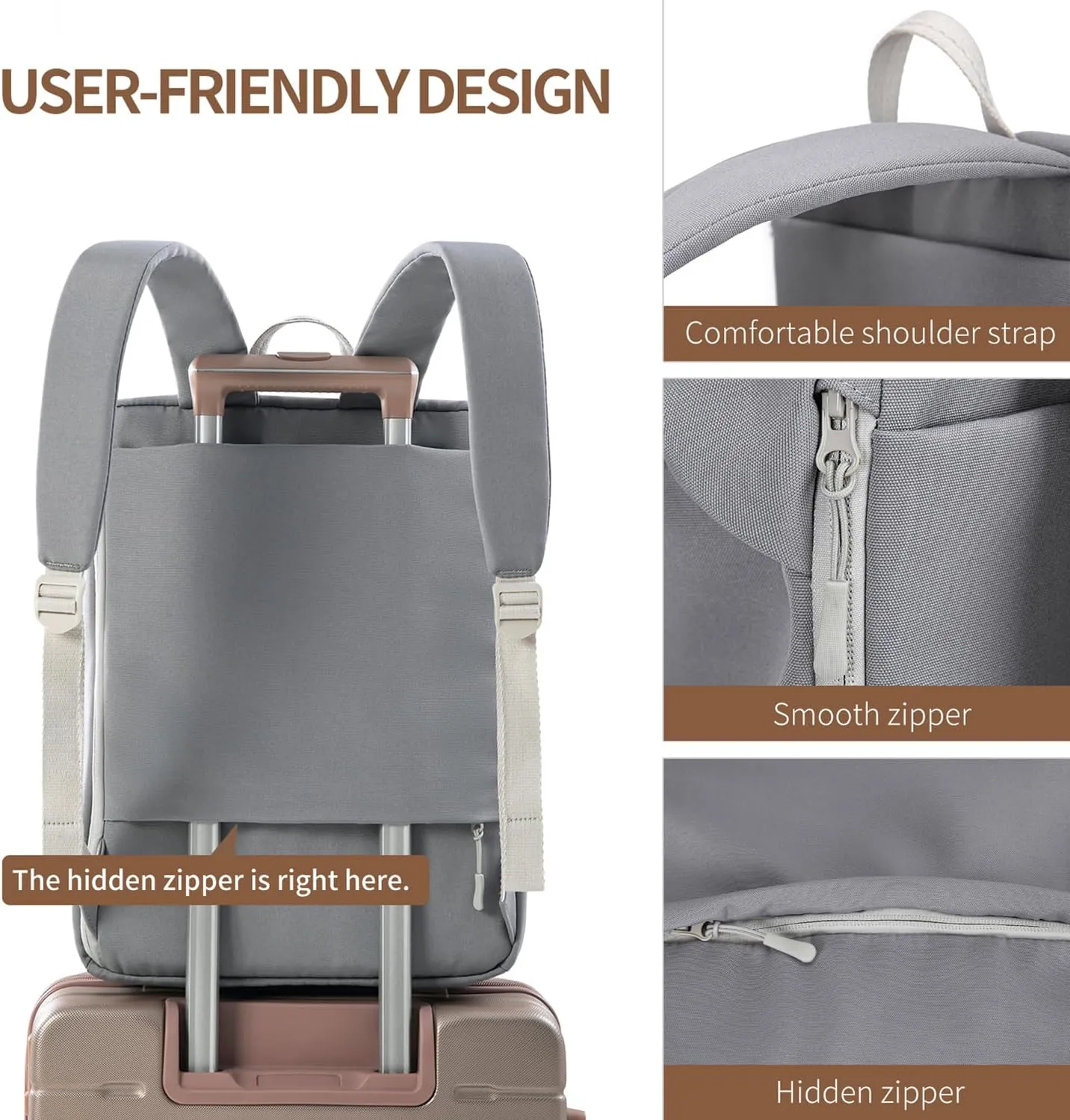 Lightweight Airy Waterproof Backpack - Durable Laptop Bookbag, Anti-Slip Compartments for Travel, Work, School (Gray)