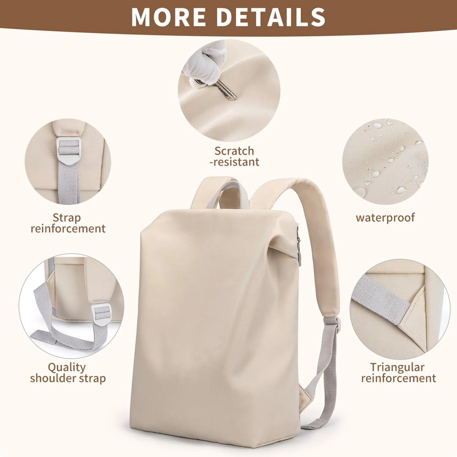 Lightweight Airy Waterproof Backpack - Durable Laptop Bookbag, Anti-Slip Compartments for Travel, Work, School (White)