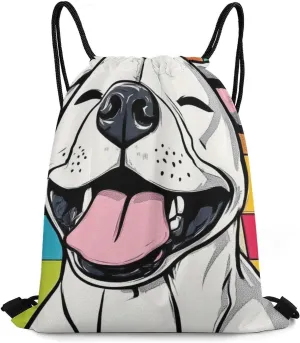 Lightweight Draw String Sport Bags, Unisex-Adult Checkerboard Painting Cute Funny Pitbull Dog (2) Drawstring Bag for Beach, Yoga, Gym, Swimming, Outdoor Travel