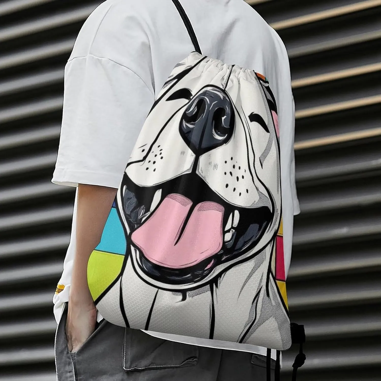 Lightweight Draw String Sport Bags, Unisex-Adult Checkerboard Painting Cute Funny Pitbull Dog (2) Drawstring Bag for Beach, Yoga, Gym, Swimming, Outdoor Travel