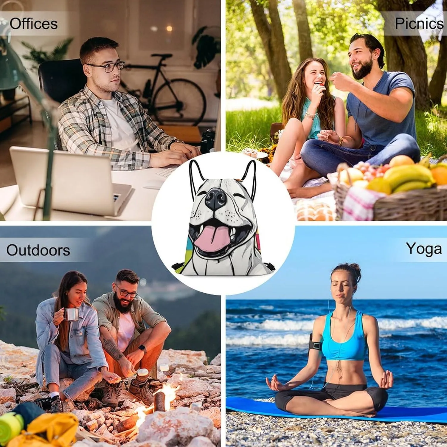 Lightweight Draw String Sport Bags, Unisex-Adult Checkerboard Painting Cute Funny Pitbull Dog (2) Drawstring Bag for Beach, Yoga, Gym, Swimming, Outdoor Travel