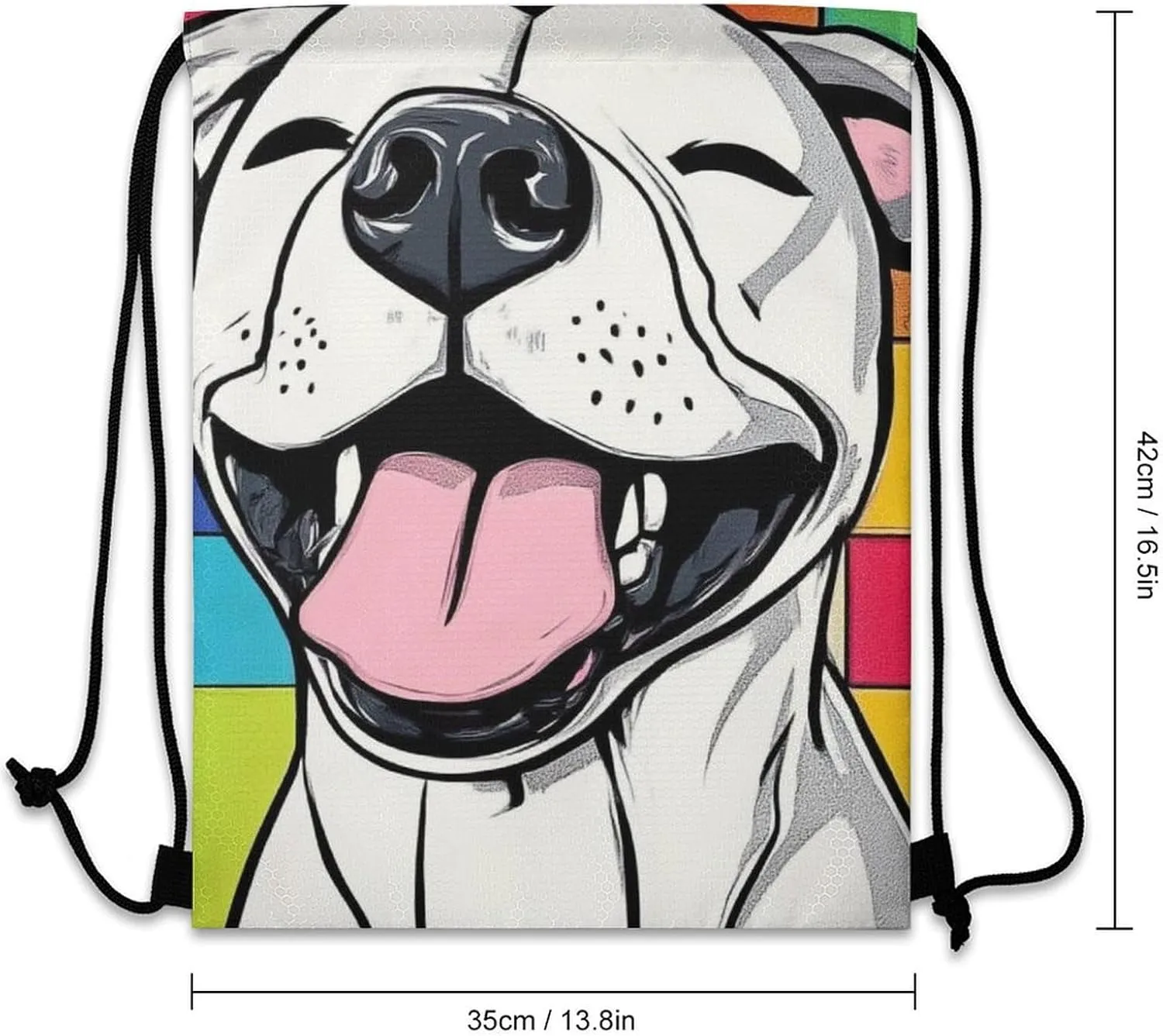 Lightweight Draw String Sport Bags, Unisex-Adult Checkerboard Painting Cute Funny Pitbull Dog (2) Drawstring Bag for Beach, Yoga, Gym, Swimming, Outdoor Travel