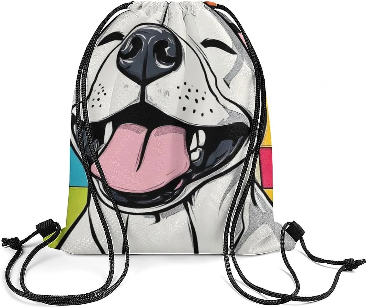 Lightweight Draw String Sport Bags, Unisex-Adult Checkerboard Painting Cute Funny Pitbull Dog (2) Drawstring Bag for Beach, Yoga, Gym, Swimming, Outdoor Travel
