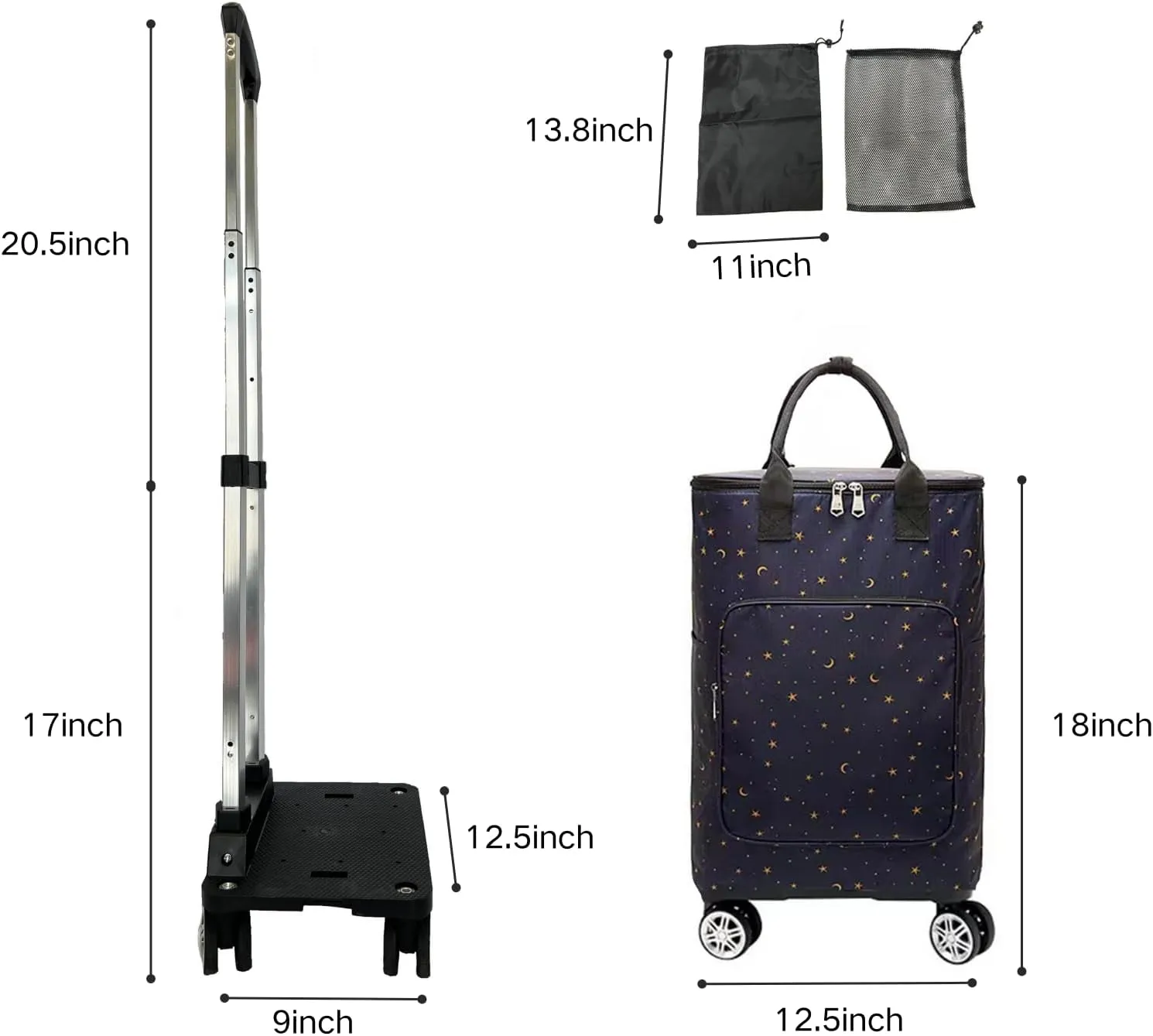 Lightweight Foldable Trolley，Large Capacity Portable Folding，Trolley Suitable for Supermarket Shopping，Market Grocery Shopping, Outdoor Picnic. (Starry Sky)