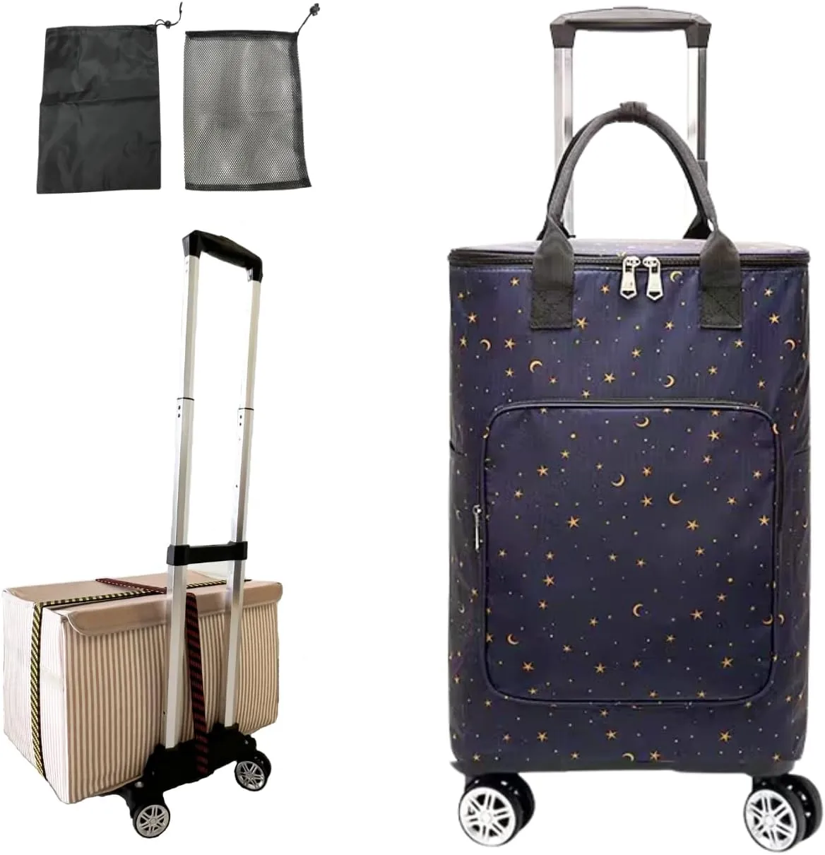 Lightweight Foldable Trolley，Large Capacity Portable Folding，Trolley Suitable for Supermarket Shopping，Market Grocery Shopping, Outdoor Picnic. (Starry Sky)