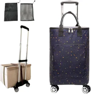 Lightweight Foldable Trolley，Large Capacity Portable Folding，Trolley Suitable for Supermarket Shopping，Market Grocery Shopping, Outdoor Picnic. (Starry Sky)