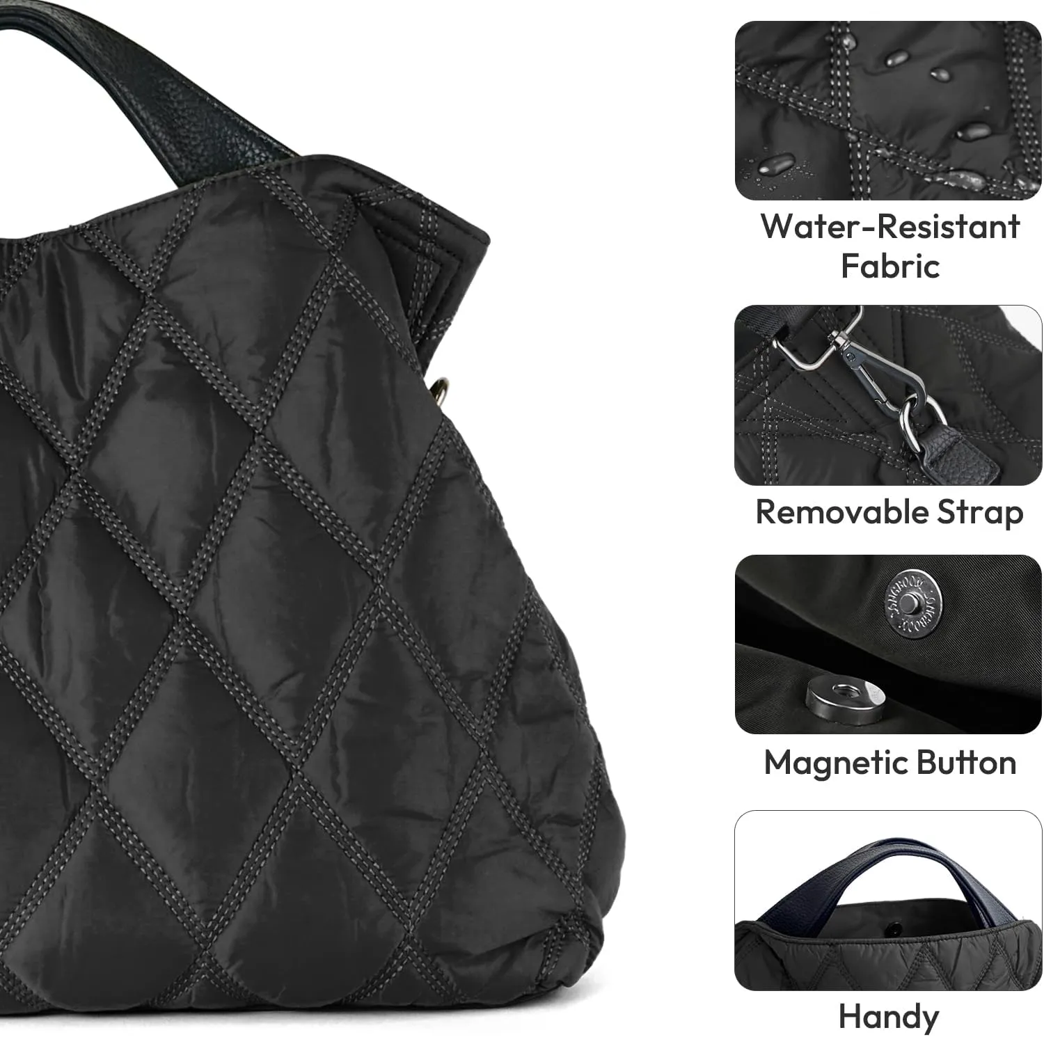 Lightweight Quilted Puffer Tote Bag for Women, Shoulder Bag with Adjustable Straps, Large Capacity Puffy Tote