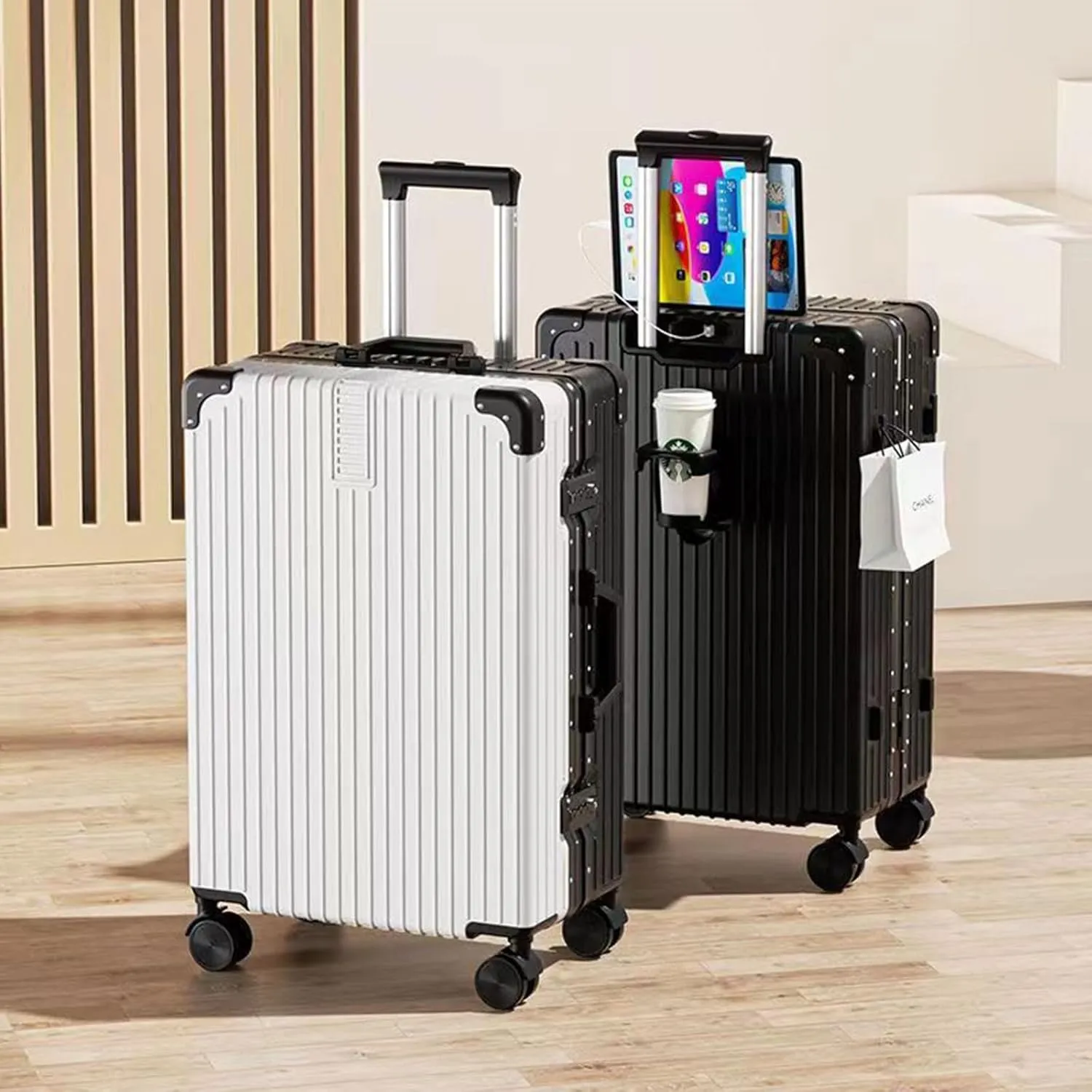 Lightweight Suitecase With Carry-on Bag, With Spinner Wheels, Expandable Luggage, Equipped With Anti-pick Combination Lock (Color : 22 Rack, Size : Rose)