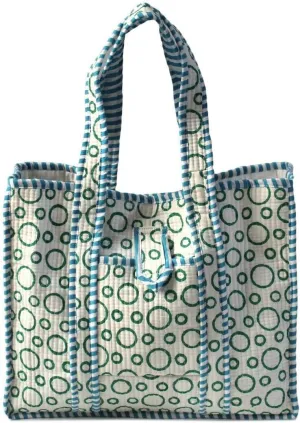 Lightweight Tote Bag for Women Hand Block Printed Quilted Shoulder Bag with Compartments, Perfect for Travel, Work, Shopping