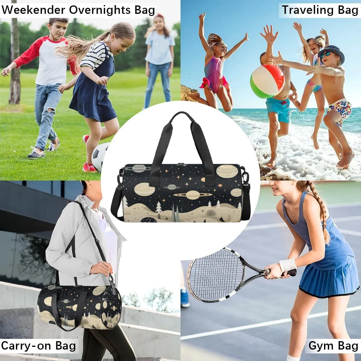 Lightweight Travel Duffle Bag Planets Space Gym Bag for Women Men Stylish Small Duffle Bag for Fitness Yoga Travel Overnight Sport