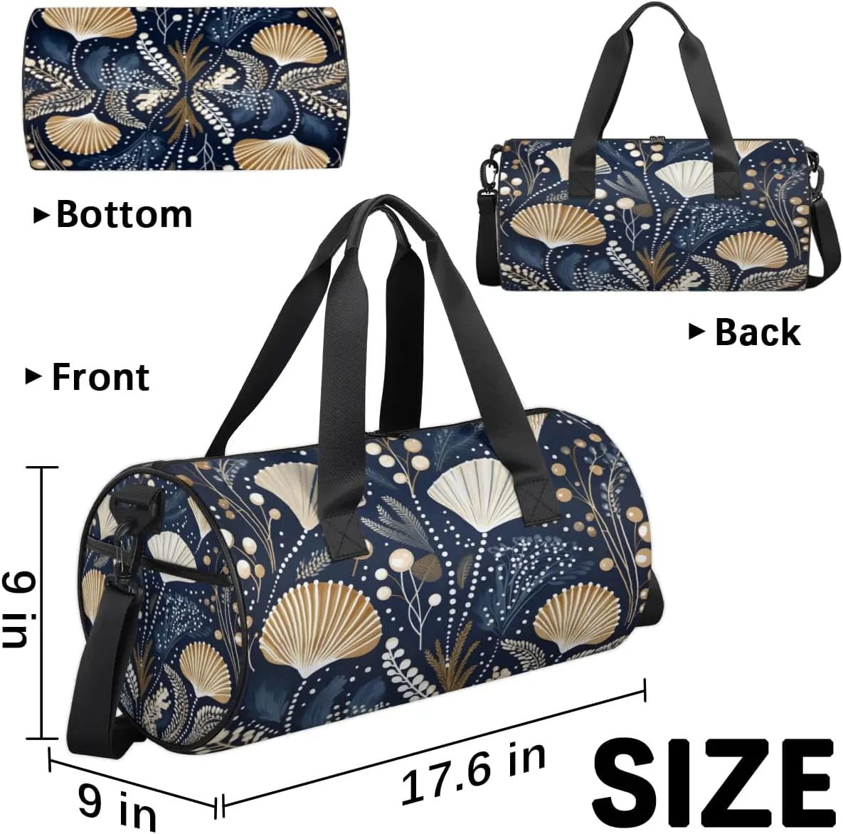 Lightweight Travel Duffle Bag Sea Shell Seaweed Gym Bag for Women Men Stylish Small Duffle Bag for Fitness Yoga Travel Overnight Sport