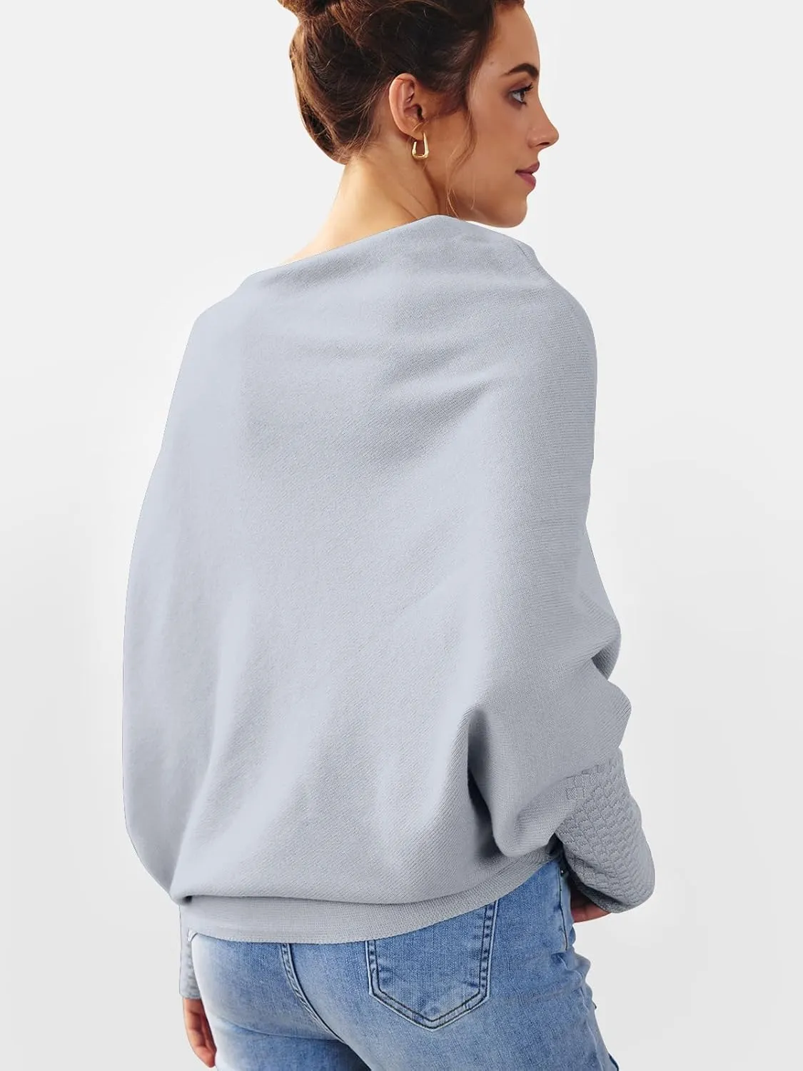 LILLUSORY Womens Batwing Oversized Sweaters 2025 Assymetrical Boat Neck Wrap Tunic Tops Fall Fashion Cloth Outfit