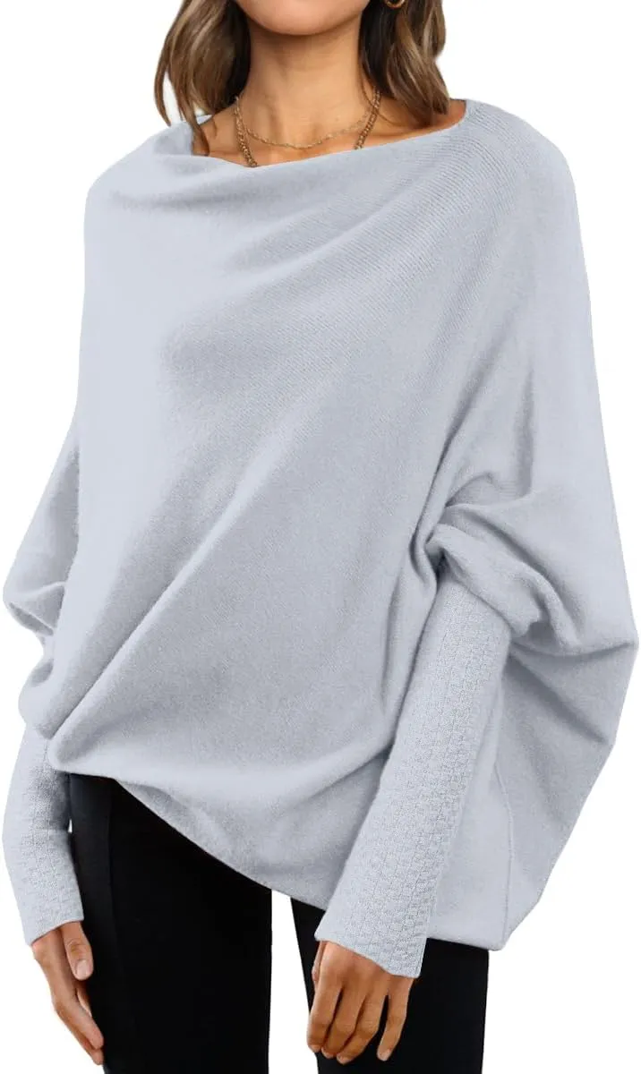 LILLUSORY Womens Batwing Oversized Sweaters 2025 Assymetrical Boat Neck Wrap Tunic Tops Fall Fashion Cloth Outfit