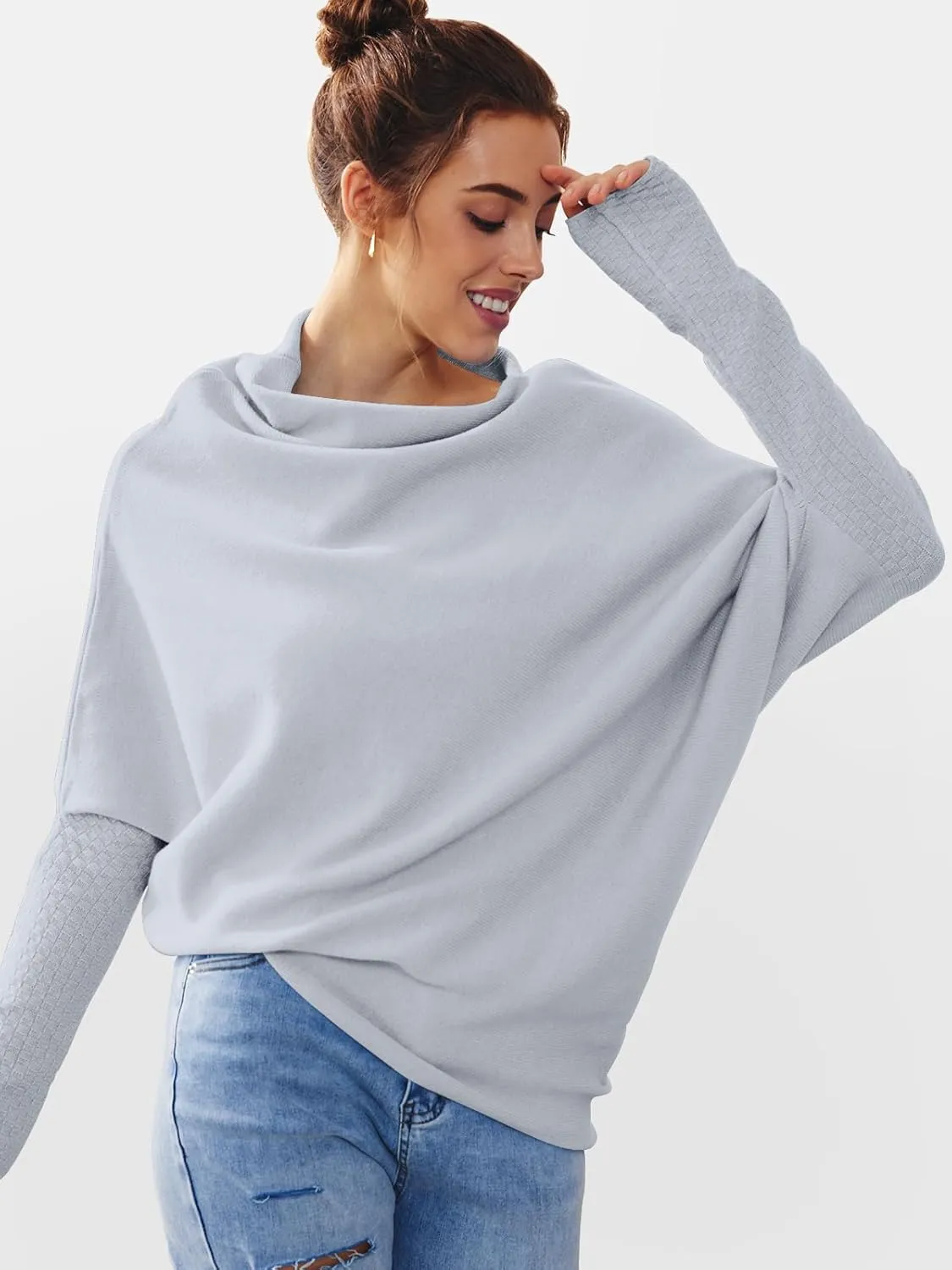 LILLUSORY Womens Batwing Oversized Sweaters 2025 Assymetrical Boat Neck Wrap Tunic Tops Fall Fashion Cloth Outfit