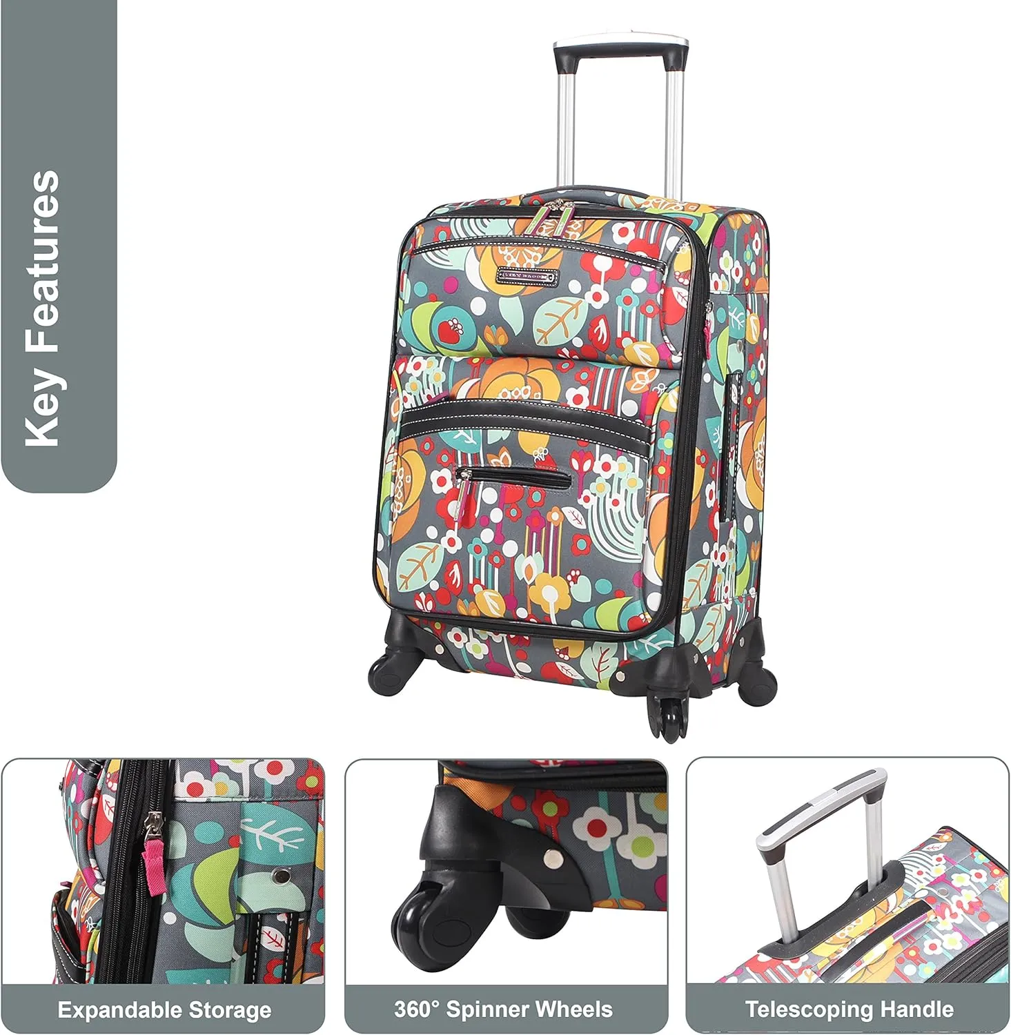 Lily Bloom Carry On Expandable Design Pattern Luggage With Spinner Wheels (20in, Bliss)