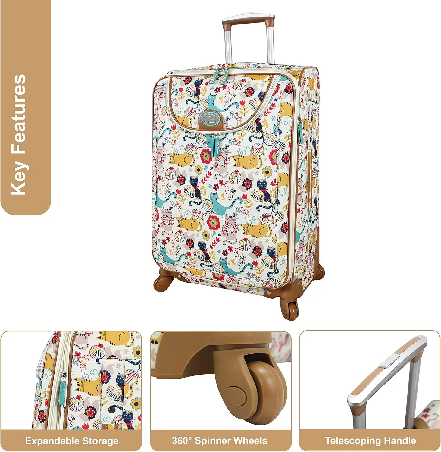 Lily Bloom Design Pattern 28" Luggage Softside Expandable With Double Spinner Wheels, Large Lightweight Suitcase Checked Bag For Women