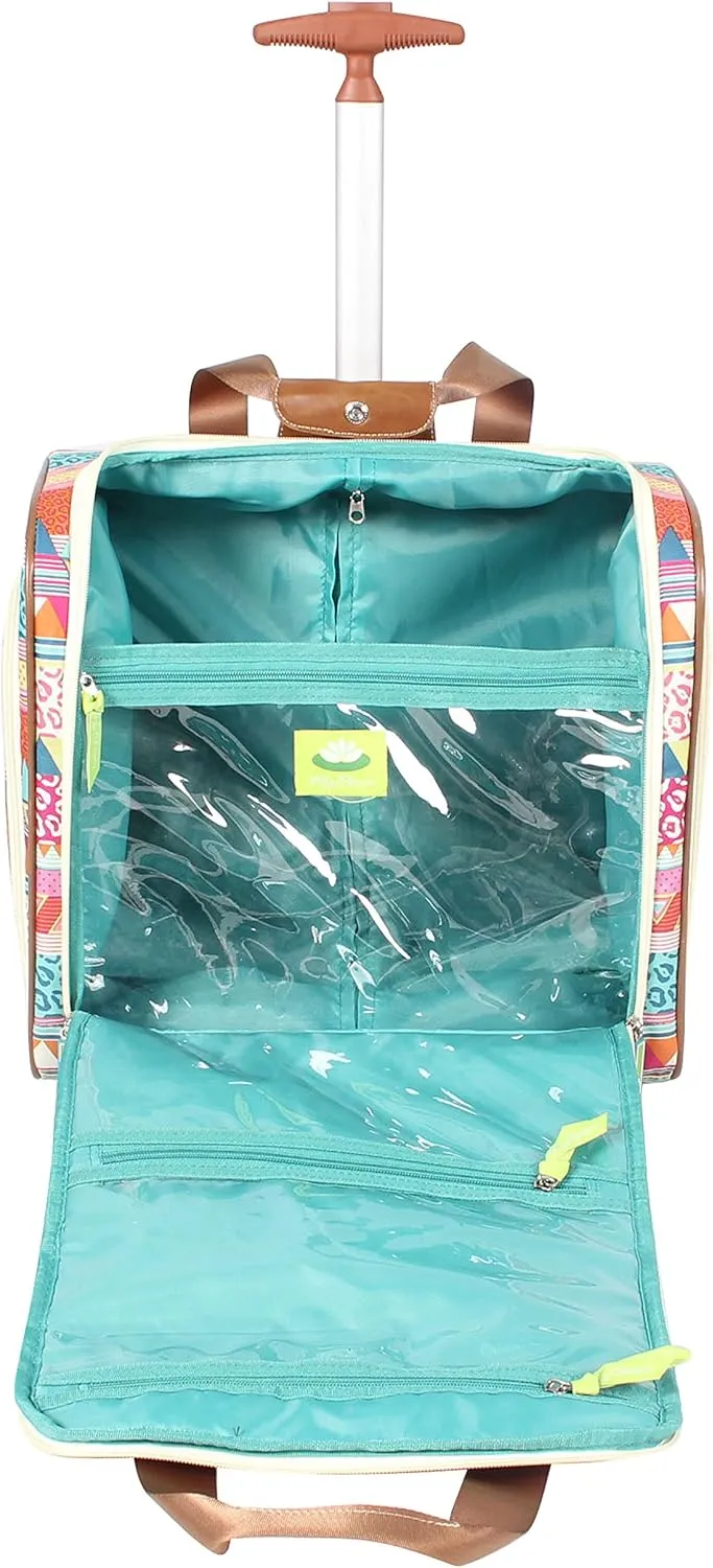 Lily Bloom Designer 15 Inch Carry On - Weekender Overnight Business Travel Luggage - Lightweight 2- Rolling Wheels Suitcase - Under Seat Rolling Bag for Women (On the Prowl)