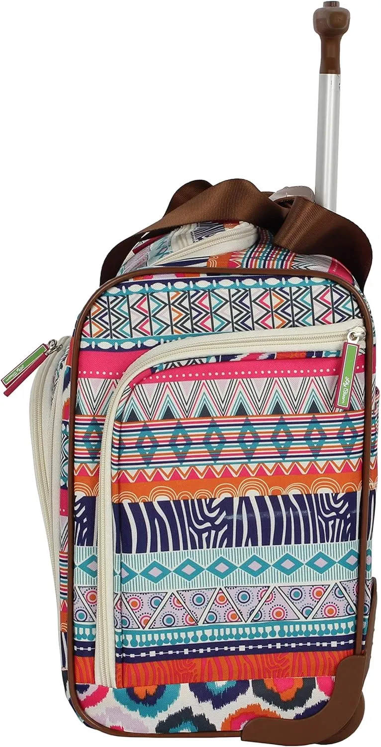 Lily Bloom Designer 15 Inch Carry On - Weekender Overnight Business Travel Luggage - Lightweight 2-Rolling Wheels Suitcase - Under Seat Rolling Bag for Women (One Size, Tribal Stripe)