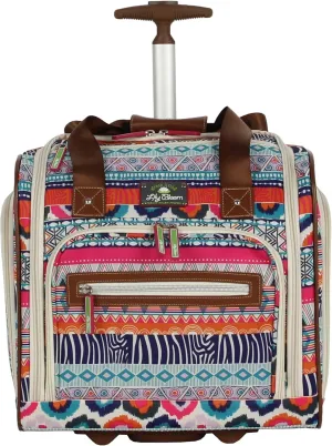 Lily Bloom Designer 15 Inch Carry On - Weekender Overnight Business Travel Luggage - Lightweight 2-Rolling Wheels Suitcase - Under Seat Rolling Bag for Women (One Size, Tribal Stripe)