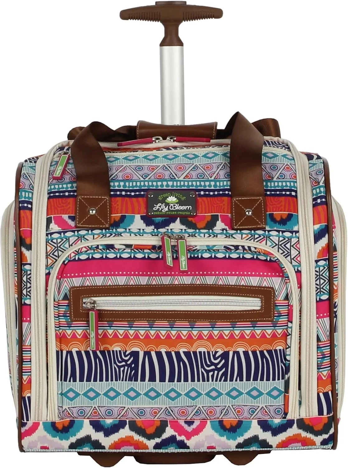 Lily Bloom Designer 15 Inch Carry On - Weekender Overnight Business Travel Luggage - Lightweight 2-Rolling Wheels Suitcase - Under Seat Rolling Bag for Women (One Size, Tribal Stripe)