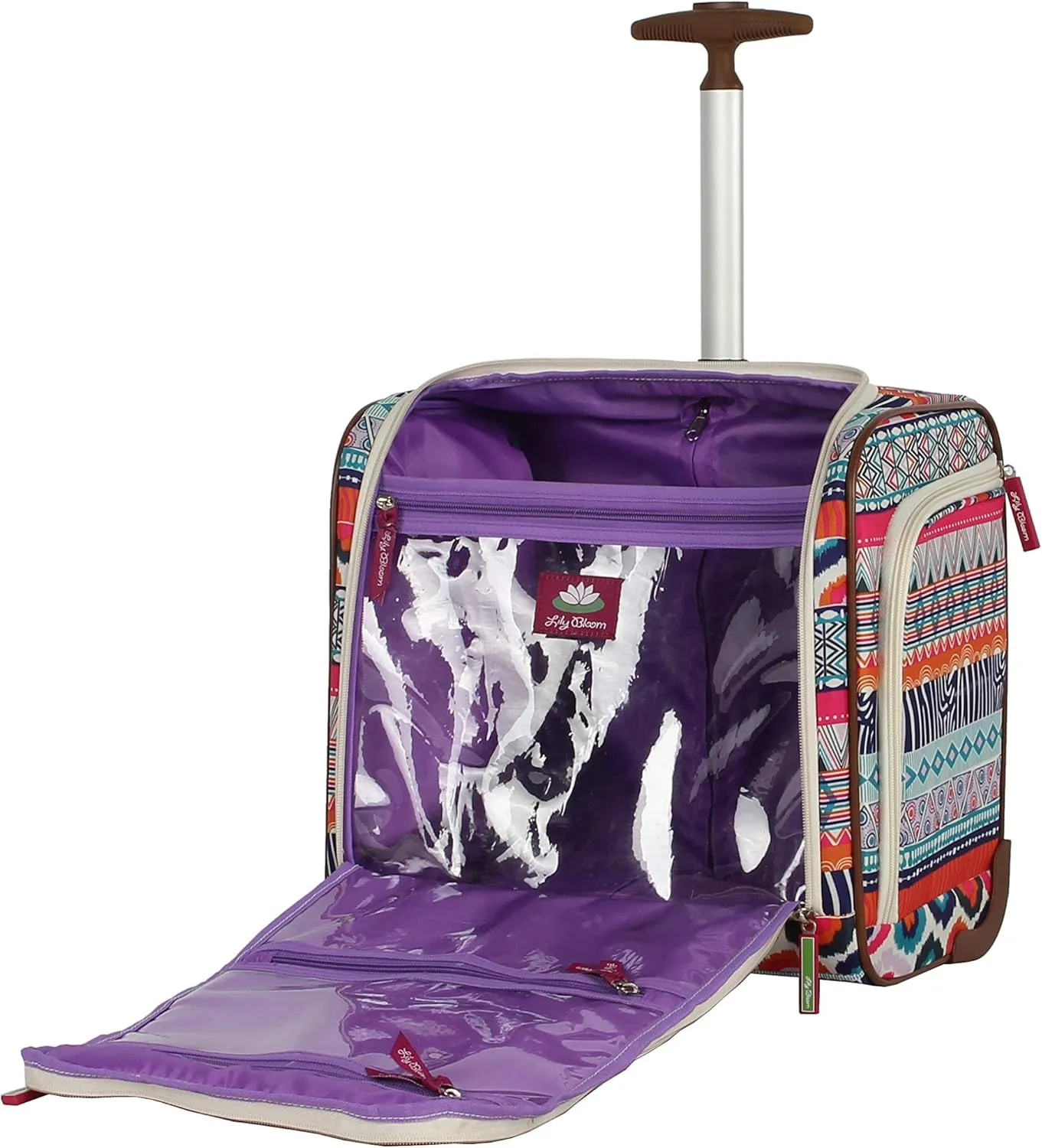 Lily Bloom Designer 15 Inch Carry On - Weekender Overnight Business Travel Luggage - Lightweight 2-Rolling Wheels Suitcase - Under Seat Rolling Bag for Women (One Size, Tribal Stripe)