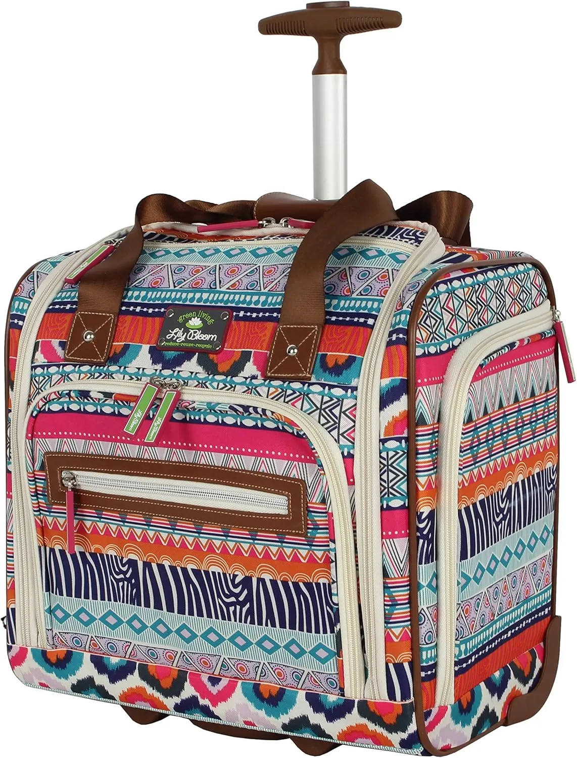Lily Bloom Designer 15 Inch Carry On - Weekender Overnight Business Travel Luggage - Lightweight 2-Rolling Wheels Suitcase - Under Seat Rolling Bag for Women (One Size, Tribal Stripe)