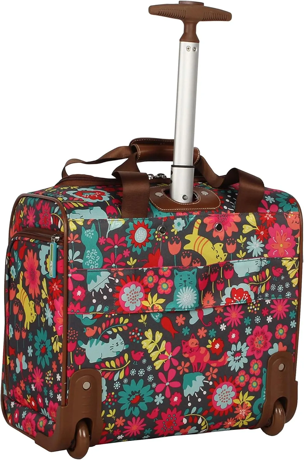 Lily Bloom Designer 15 Inch Carry On - Weekender Overnight Business Travel Luggage - Lightweight 2- Rolling Wheels Suitcase - Under Seat Rolling Bag for Women (Playful Garden Gray)