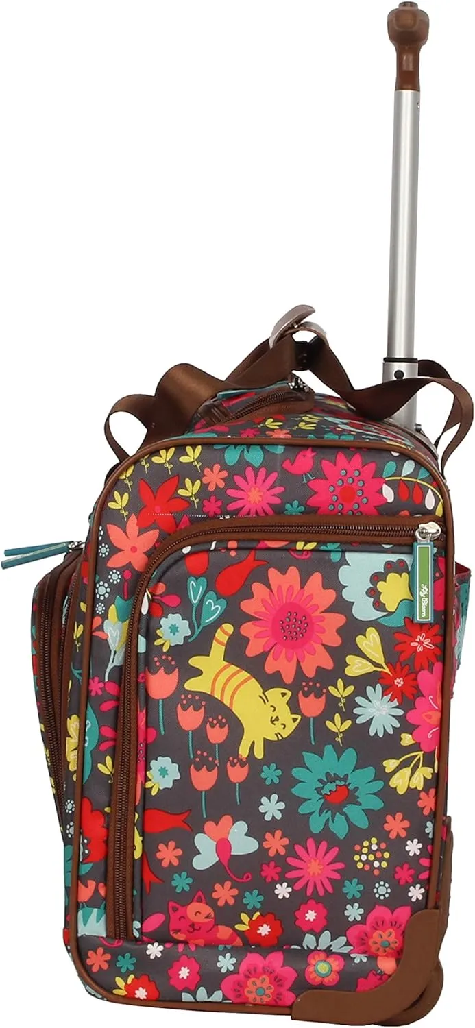 Lily Bloom Designer 15 Inch Carry On - Weekender Overnight Business Travel Luggage - Lightweight 2- Rolling Wheels Suitcase - Under Seat Rolling Bag for Women (Playful Garden Gray)