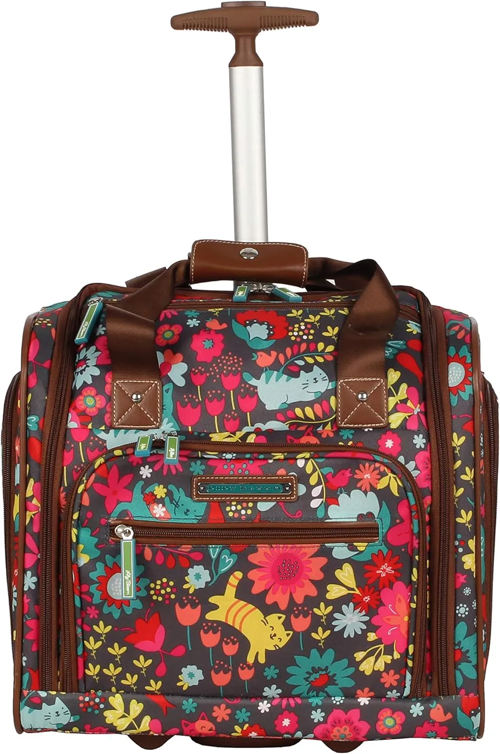 Lily Bloom Designer 15 Inch Carry On - Weekender Overnight Business Travel Luggage - Lightweight 2- Rolling Wheels Suitcase - Under Seat Rolling Bag for Women (Playful Garden Gray)