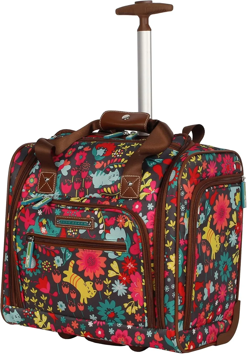Lily Bloom Designer 15 Inch Carry On - Weekender Overnight Business Travel Luggage - Lightweight 2- Rolling Wheels Suitcase - Under Seat Rolling Bag for Women (Playful Garden Gray)