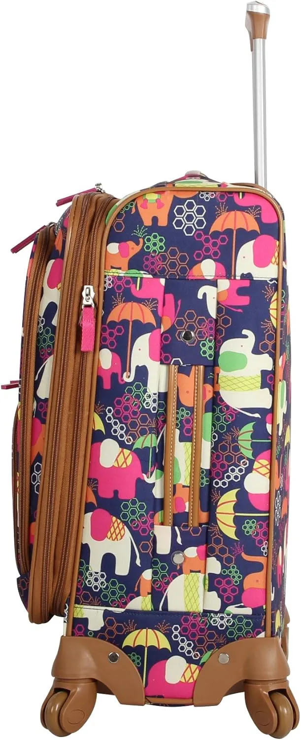 Lily Bloom Luggage Carry On Expandable Design Pattern Suitcase For Woman With Spinner Wheels (20in, Elephant Rain)