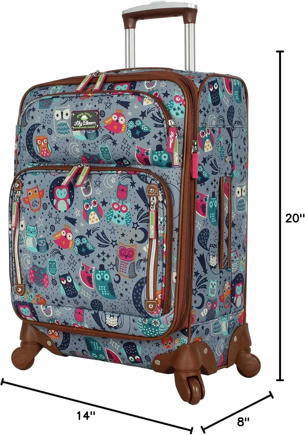 Lily Bloom Luggage Carry On Expandable Design Pattern Suitcase For Woman With Spinner Wheels (Night Owl, 20in)