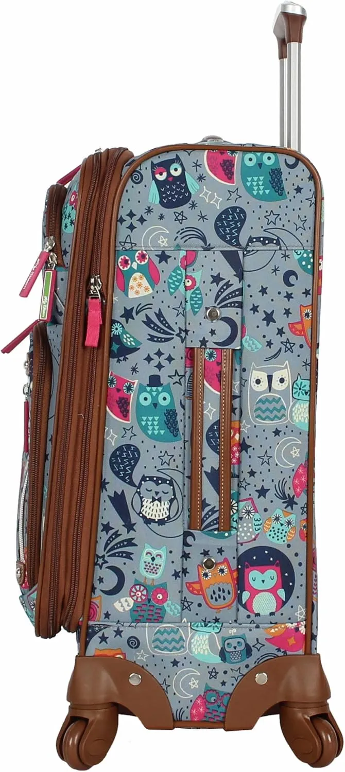 Lily Bloom Luggage Carry On Expandable Design Pattern Suitcase For Woman With Spinner Wheels (Night Owl, 20in)
