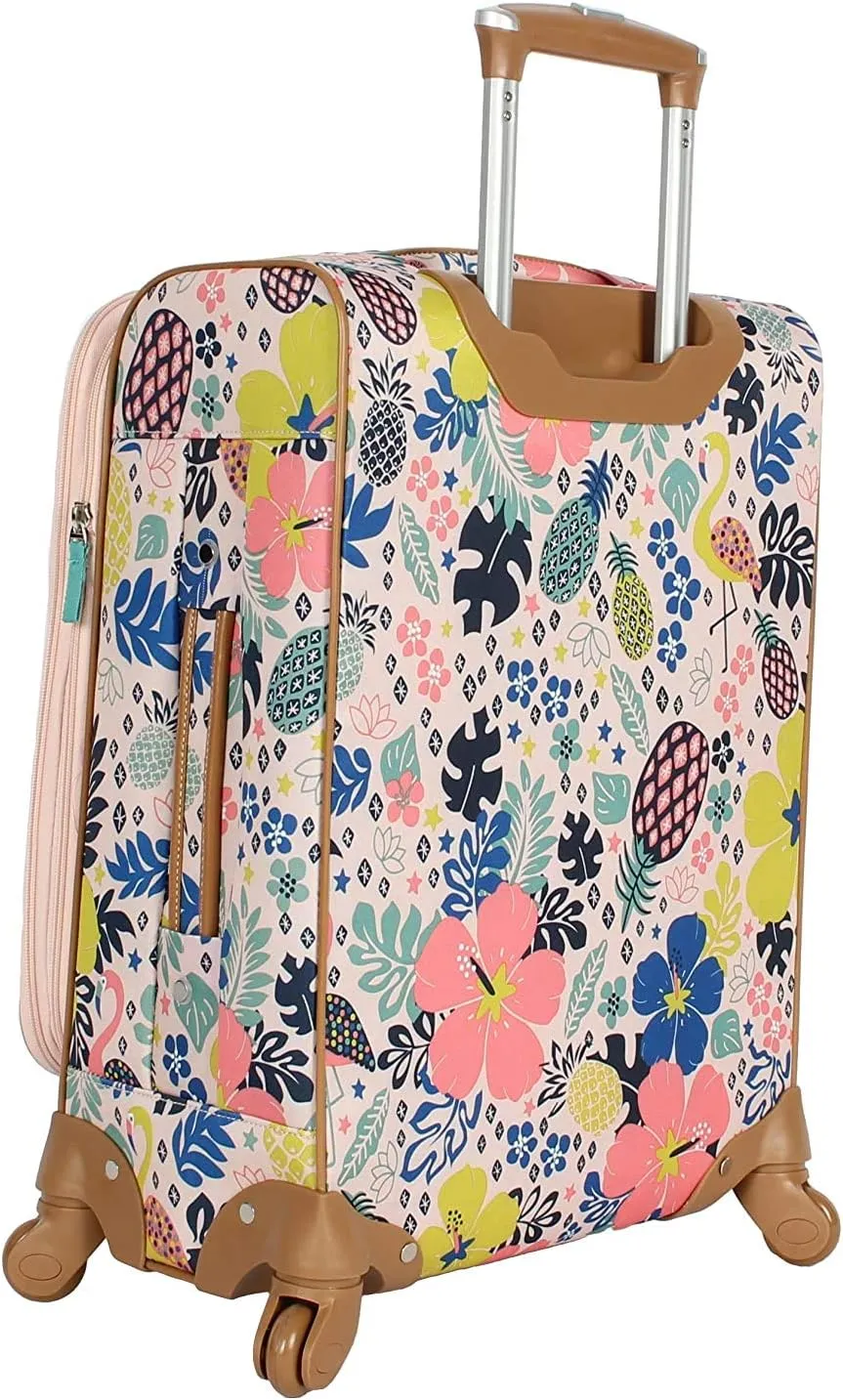 Lily Bloom Luggage Carry On Expandable Design Pattern Suitcase For Woman With Spinner Wheels (Trop Pineapple, 20in)