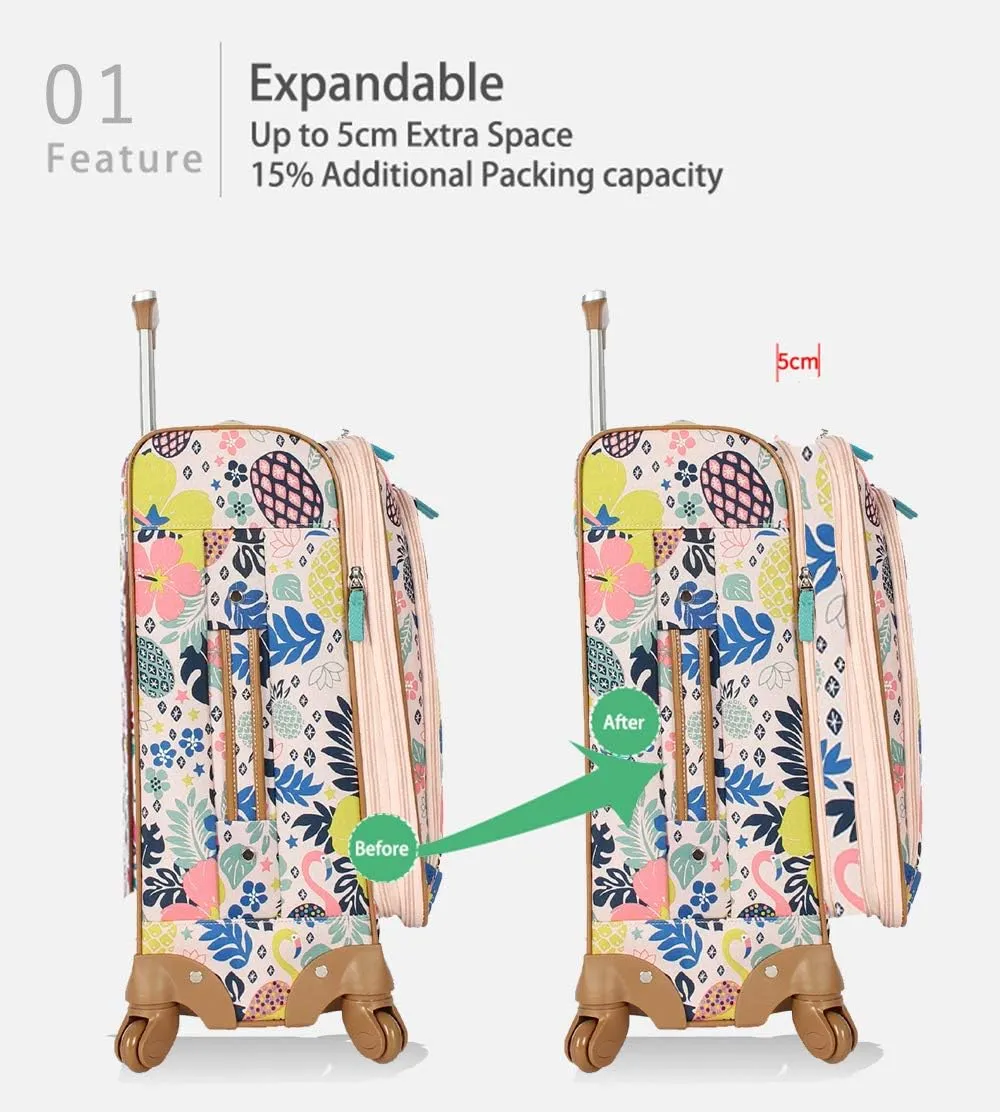 Lily Bloom Luggage Carry On Expandable Design Pattern Suitcase For Woman With Spinner Wheels (Trop Pineapple, 20in)