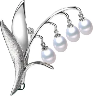 Lily Of The Valley Cultured Freshwater Pearl Brooch