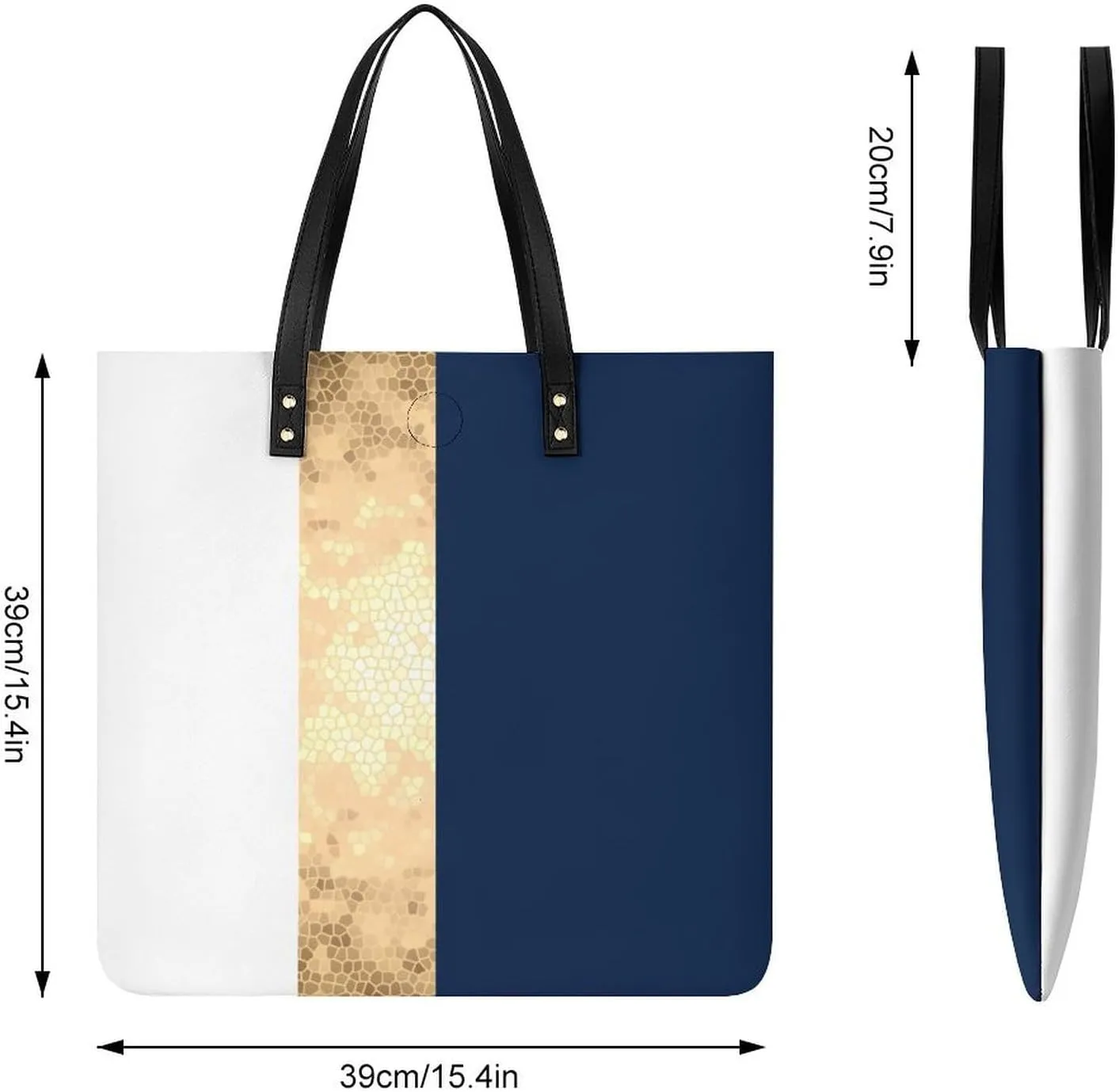 Lines Navy Blue And Yellow Fashionable All Printed Leather Handbag Unisex