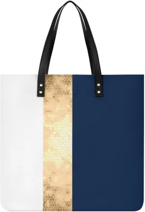 Lines Navy Blue And Yellow Fashionable All Printed Leather Handbag Unisex