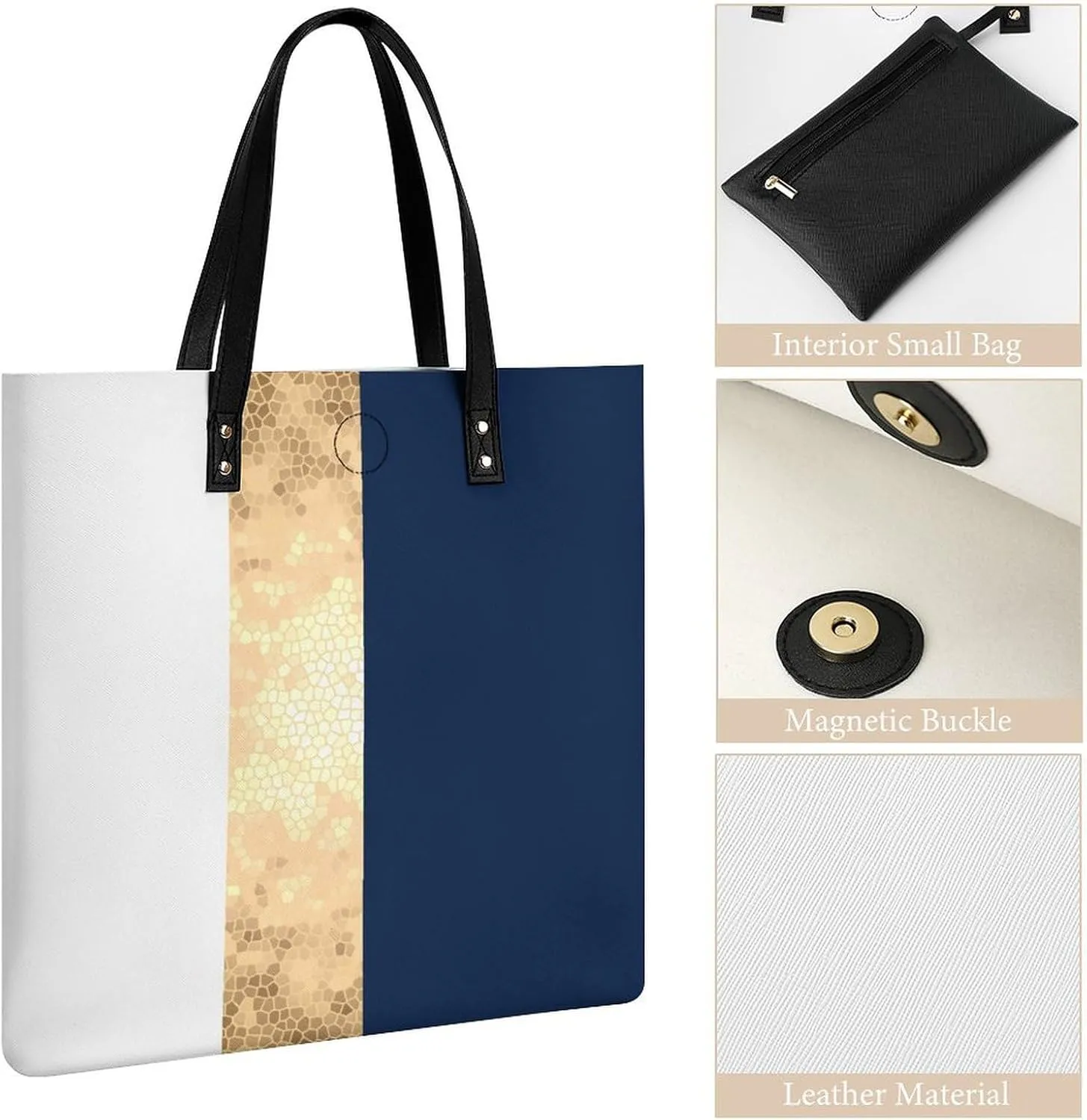 Lines Navy Blue And Yellow Fashionable All Printed Leather Handbag Unisex