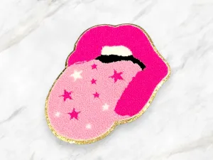 Lips Patch - Chenille Patch- Mouth Tongue  Iron On- Patch Only - Rolling Fuzzy stone Chenille DIY Patch Glitter Varsity Nylon Pouch - Shirt